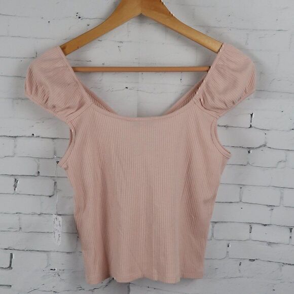 POOF NEW YORK LIGHT PINK CAP SLEEVE RIBBED CROP TOP SIZE MEDIUM NWT - Picture 8 of 8